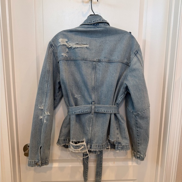 Zara  NEW Washed Light Blue Denim Jacket with Belted Waist - Picture 3 of 5